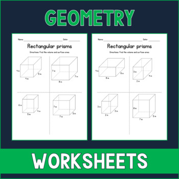 Preview of Volume and Surface Area of Rectangular Prisms - Geometry Worksheets - Test Prep
