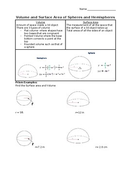 Preview of Volume and Surface Area of Spheres and Hemispheres Guided Notes/Scaffolded Notes