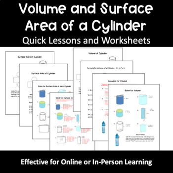Preview of Volume and Surface Area of a Cylinder Worksheet and Answers