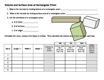Preview of Volume and Surface Area of a Prism Activity