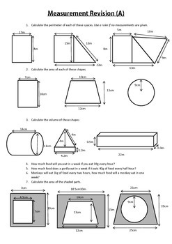 Preview of Volume, area and perimeter math worksheet