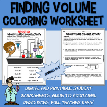 Preview of Volume coloring worksheet DIGITAL & PRINT word problems V=LxWxH Middle School