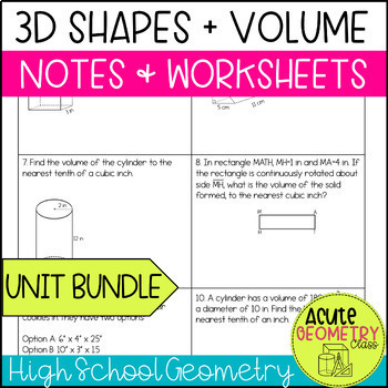 volume of 3d shapes notes and worksheet bundle by acute geometry class