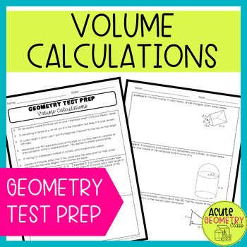 Preview of Volume of 3D Shapes Worksheet - Geometry End of Year EOC Review Test Prep