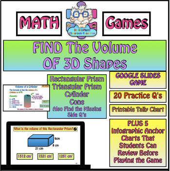 Preview of Volume of 3D Shapes, Triangular/Rectangular Prism, Cone, Cylinder Google Game