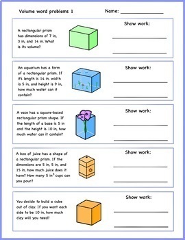 volume application word problems explanation practice by modern worksheets