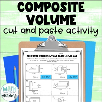 Preview of Volume of Composite Figures Cut and Paste Worksheet Activity - 3 Levels