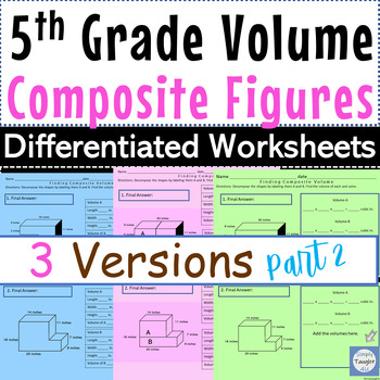 Preview of Volume of Composite Figures Volume of Rectangular Prisms Math Worksheets 5th 6th