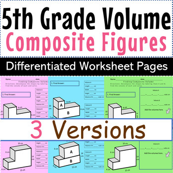 Preview of Volume of Composite Figures Volume of Rectangular Prisms Math Worksheets