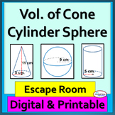 Volume of Cone Cylinder Sphere Digital & Printable Escape 