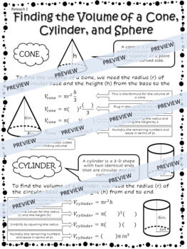 volume of cone cylinder and sphere reteach worksheets 8 g c 9