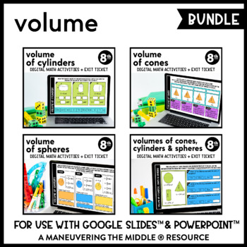 Preview of Volume of Cones, Cylinders, Spheres Digital Math Activity Bundle | Google Slides