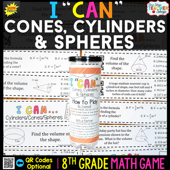 Preview of 8th Grade Math Game | Volume of Cones, Cylinders & Spheres