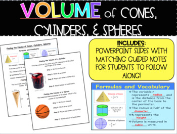 Preview of Volume of Cones, Cylinders, and Spheres PPT AND GUIDED NOTES