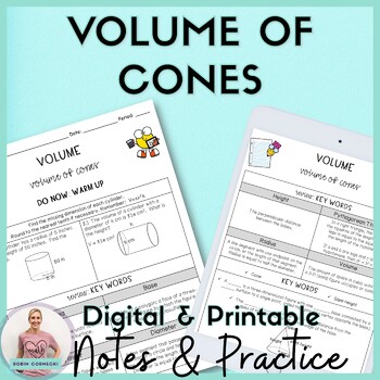 Preview of Volume of Cones Guided Notes Practice Homework 8th Grade Math Worksheets