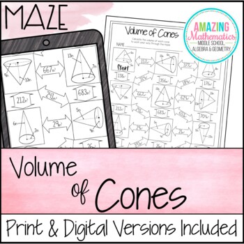Preview of Volume of Cones Worksheet - Maze Activity