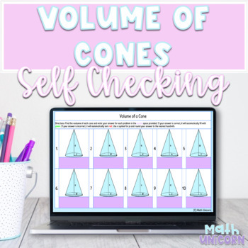 Preview of Volume of Cones | Self-Checking Activity | 