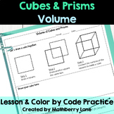 Volume of Cubes and Prisms Lesson Practice Color By Code Geometry