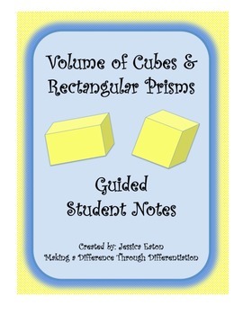 Preview of Volume of Cubes and Rectangular Prisms Guided Student Notes With Key