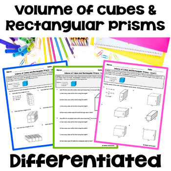 Preview of Volume of Cubes and Rectangular Prisms Worksheets - Differentiated