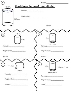 Preview of Volume of Cylinder, Cone, Sphere Worksheet