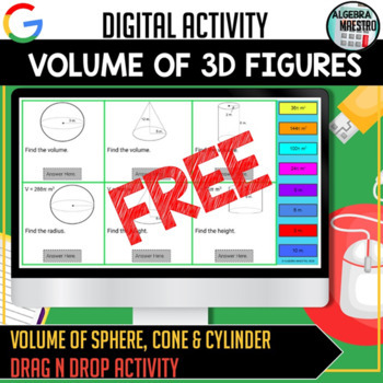 Preview of Volume of Cylinder, Cone and Sphere Digital Activity - Drag N Drop