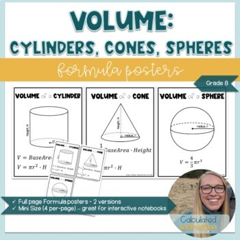 Preview of Volume of Cylinder, Cones & Spheres Formula Posters
