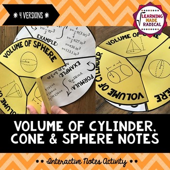 Preview of Volume of Cylinder, Cones & Spheres Interactive Notes Activity