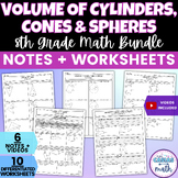 Volume of Cylinders, Cones, & Sphere Guided Notes Lessons 