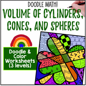 Preview of Volume of Cylinders Cones Spheres | Doodle & Color by Number | St. Patrick's Day