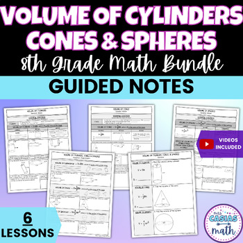 Preview of Volume of Cylinders Cones and Spheres Guided Notes Lessons BUNDLE 8th Math