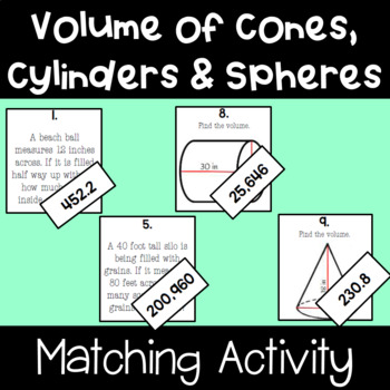 Preview of Volume of Cylinders, Cones & Spheres - Matching Activity