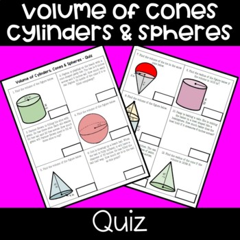 Preview of Volume of Cylinders, Cones & Spheres - Quiz