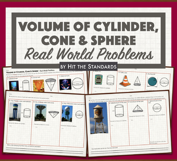 Preview of Volume of Cylinders, Cones & Spheres: Real-Life Problems (Compose figure).