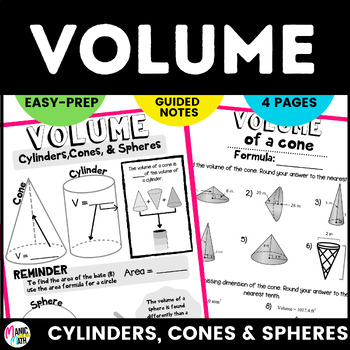 Preview of Volume of Cylinders, Cones, & Spheres Sketch Notes & Practice