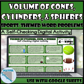 Preview of Volume of Cylinders, Cones & Spheres Word Problems SelfChecking Digital Activity
