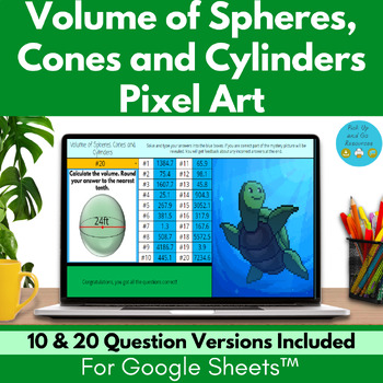 Preview of Volume of Cylinders, Cones and Spheres 8th Grade Math Pixel Art