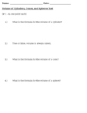 Volume of Cylinders, Cones, and Spheres Test