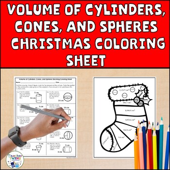 Preview of Volume of Cylinders, Cones, and Spheres Christmas Stocking Coloring Sheet