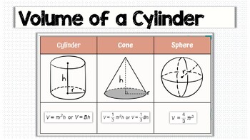 Preview of Volume of Cylinders, Cones and Spheres (Formula Sheet)