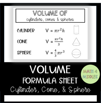 Preview of Volume of Cylinders, Cones, and Spheres Formula Sheet