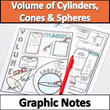 Preview of Volume of Cylinders, Cones and Spheres Graphic Notes 8th Grade