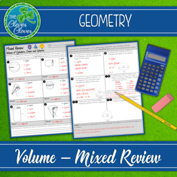 Preview of Volume of Cylinders, Cones and Spheres - Mixed Review Worksheet