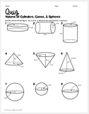 Volume of Cylinders, Cones, and Spheres Quiz