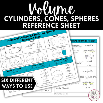 Preview of Volume of Cylinders, Cones, and Spheres Reference Sheet
