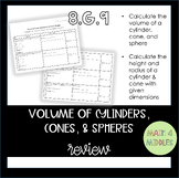 Volume of Cylinders, Cones, and Spheres: Review