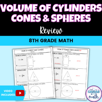 Preview of Volume of Cylinders Cones and Spheres Review