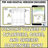 Finding Volume of Cylinders, Cones, and Spheres Scavenger Hunt