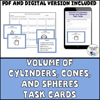 Preview of Finding Volume of Cylinders, Cones, and Spheres Task Cards