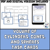 Finding Volume of Cylinders, Cones, and Spheres Task Cards
